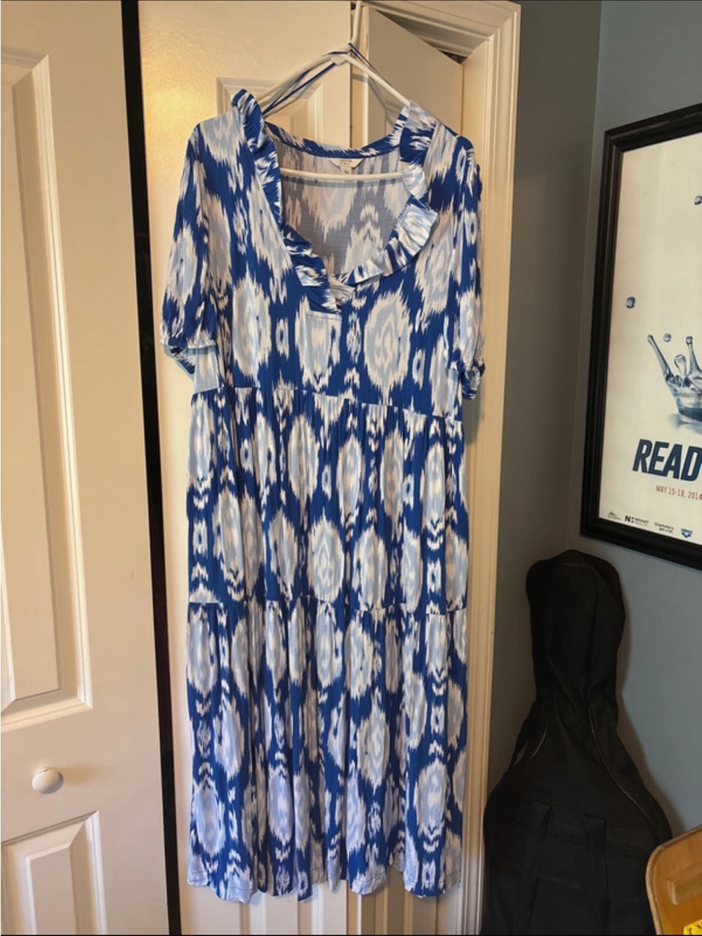 Crown and Ivy Blue & White Patterned Women's maxi  Dress